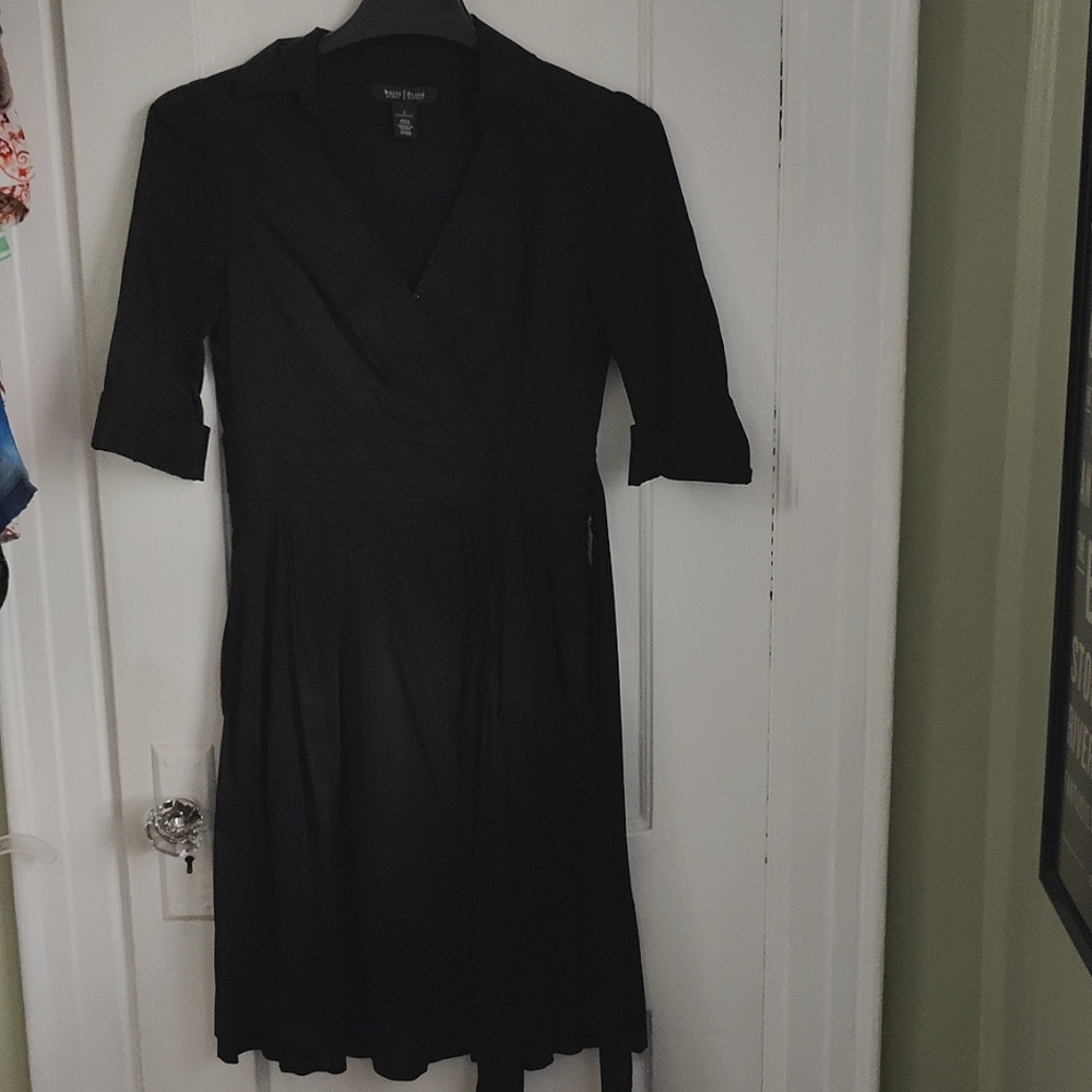 WHBM black dress collared 3/4 sleeve